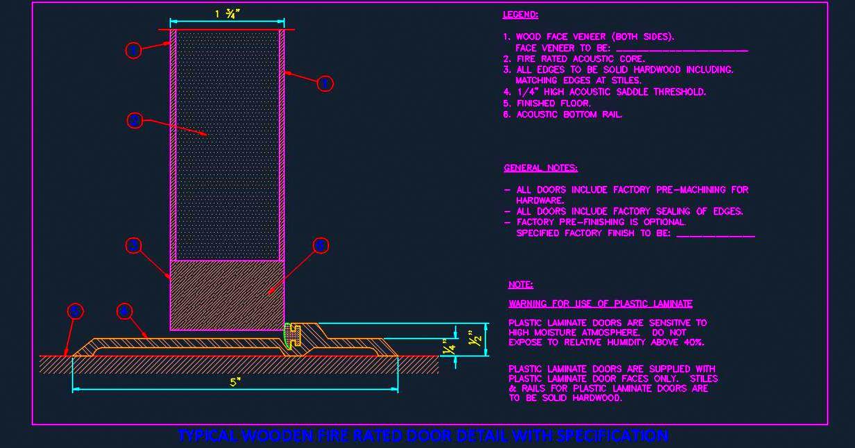 Wooden Fire Rated Door DWG- Section View & Specifications